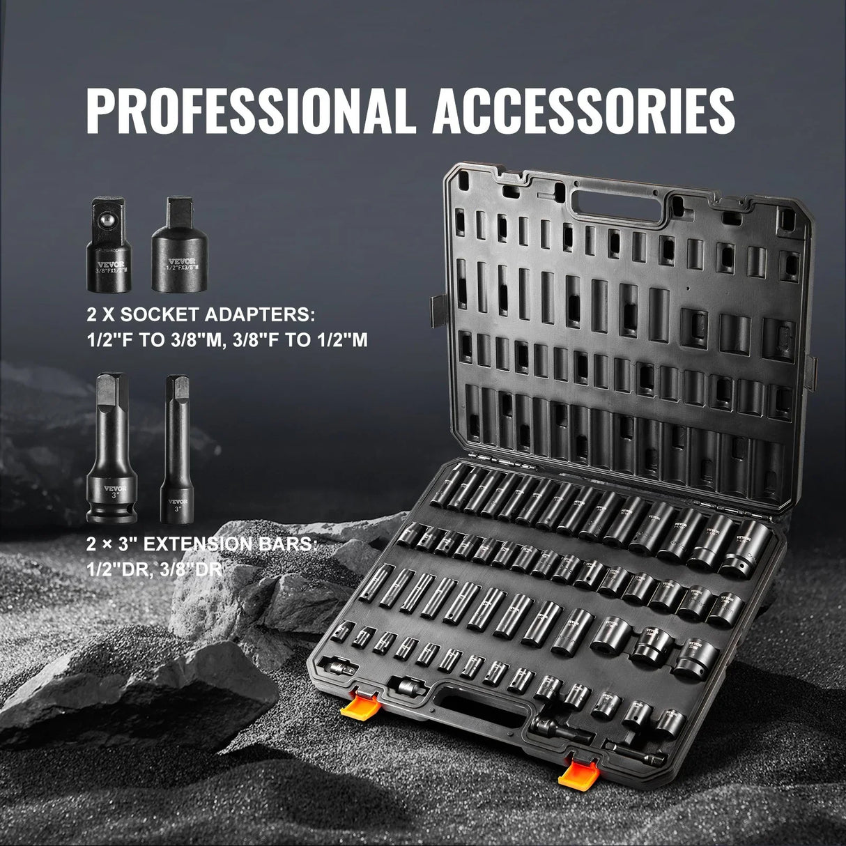 VEVOR 59pc Impact Socket Set 3/8" 1/2" Drive 6-Point Ratchet Kit