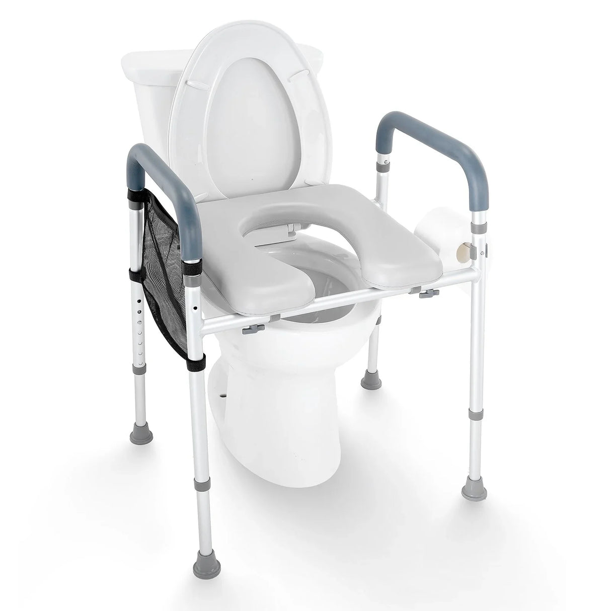 VEVOR Raised Toilet Seat, 7-Position Height Adjustment 655-805 Mm, 158.7 kg Weight Capacity, with Comfort Padded Aluminum Frame, Universal Toilet Seat Riser, for Elderly, Handicap, Pregnant, Medical