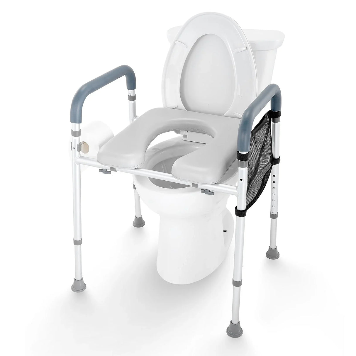 VEVOR Raised Toilet Seat, 7-Position Height Adjustment 655-805 Mm, 158.7 kg Weight Capacity, with Comfort Padded Aluminum Frame, Universal Toilet Seat Riser, for Elderly, Handicap, Pregnant, Medical