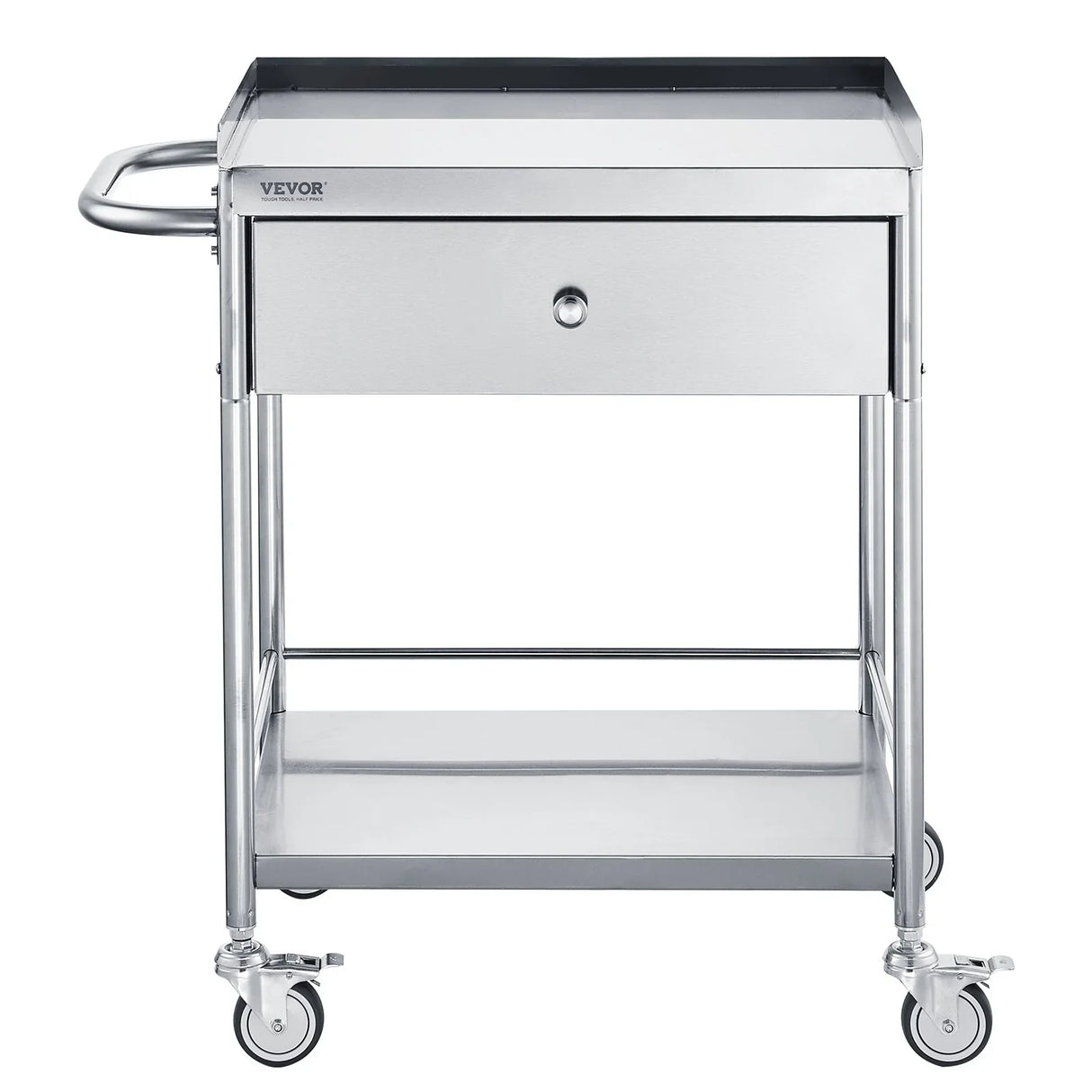 VEVOR Medical Cart, 2 Layer stainless Steel Cart100 kg Weight Capacity Utility Cart Silent Wheels and a Drawer for Lab, Clinic, kitchen, Salon