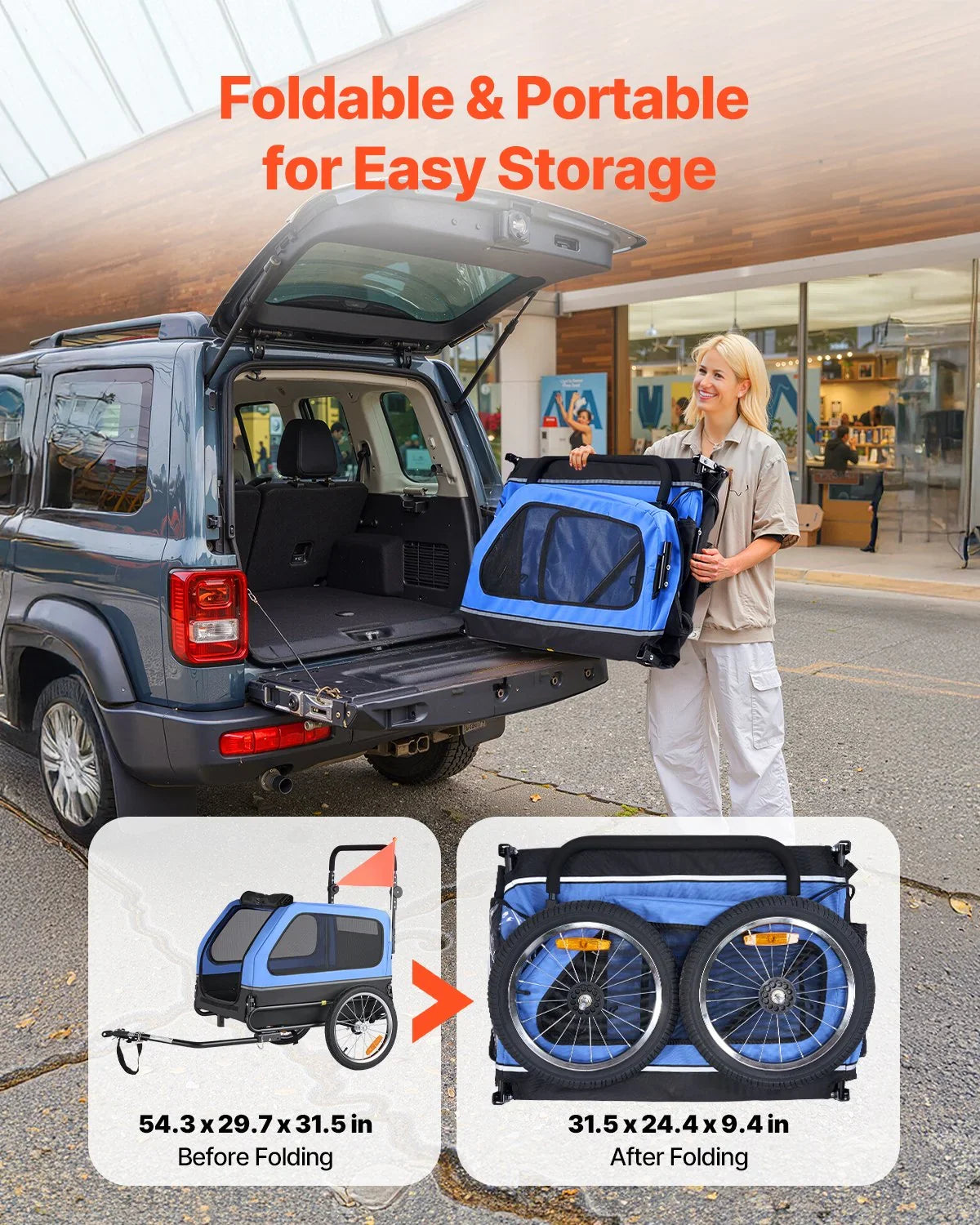 VEVOR Dog Bike Trailer, Supports up to 40 kg, 2-in-1 Pet Stroller Cart Bicycle Carrier for Small & Large Dogs, Easy Folding Frame with Quick Release Wheel, Universal Bicycle Coupler, Internal Leash