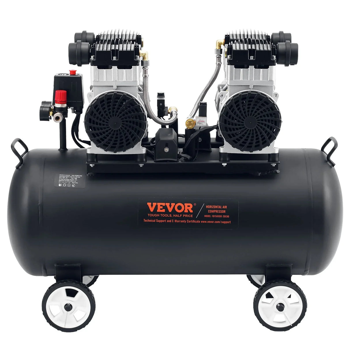 VEVOR 75L Air Compressor Professional Oil-Free 90 PSI Heavy-Duty