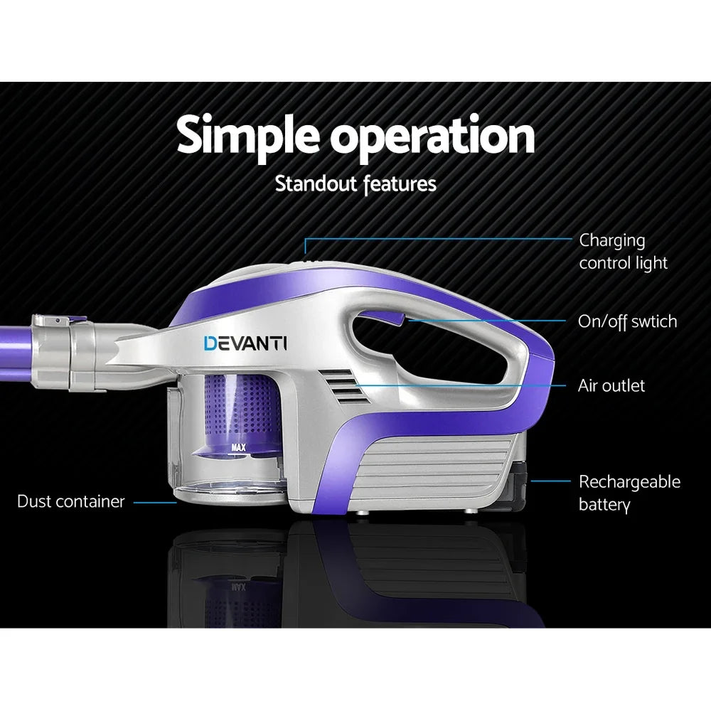 Devanti Stick Vacuum Cleaner Bagless Cordless 150W Purple - Flea Market