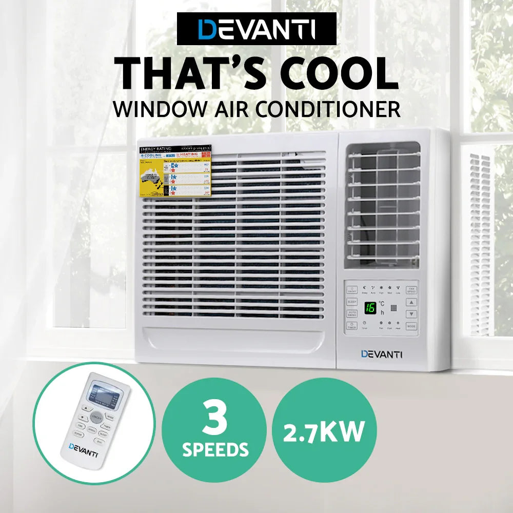 Devanti 2.7kW Window Air Conditioner - Compact Permanent Cooling