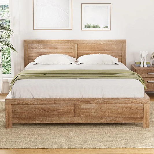 Artiss Bed Frame Queen Size Wooden Acacia Wood OATMEAL