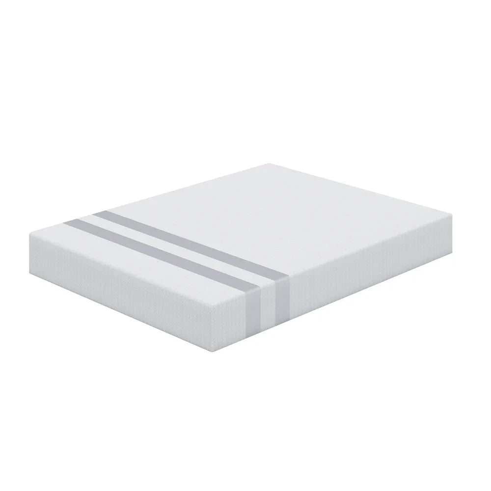 White mattress topper with two gray stripes on a plain white background
