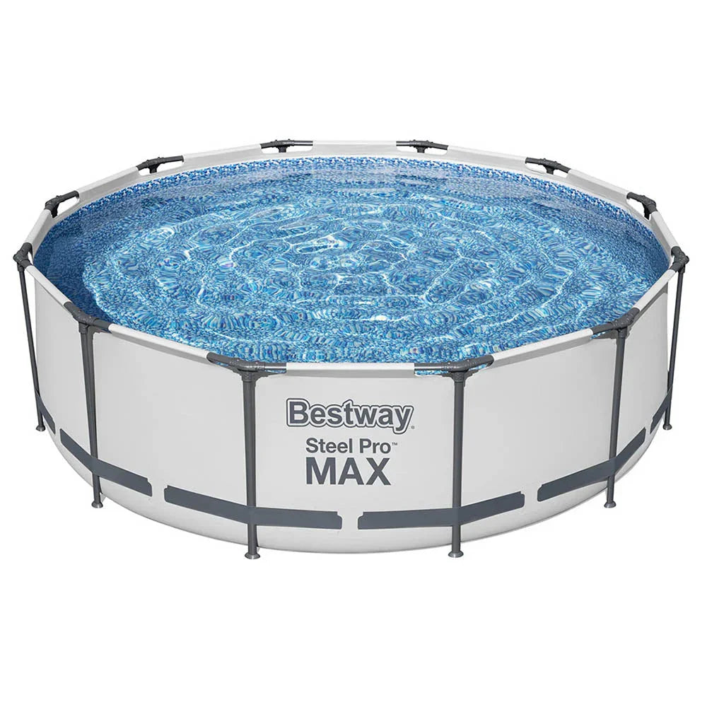 Bestway Steel Pro MAX round above ground swimming pool filled with water