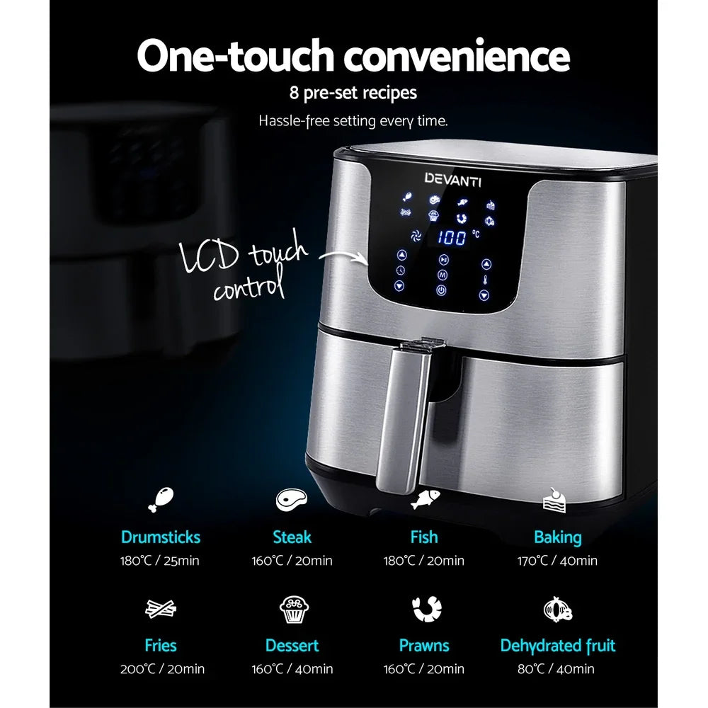 Devanti Air Fryer 7L LCD Fryers Stainless Steel - Flea Market