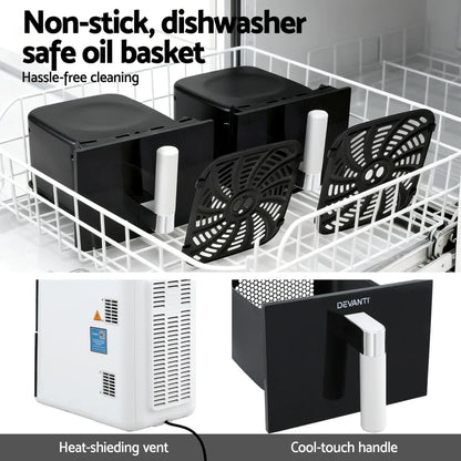 Non-stick dishwasher safe oil baskets with cool-touch handle and heat-shielding vent