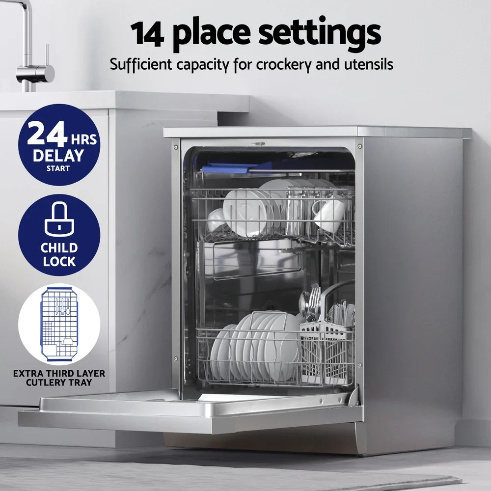 Devanti 60cm 14 Place Freestanding Dishwasher - Silver