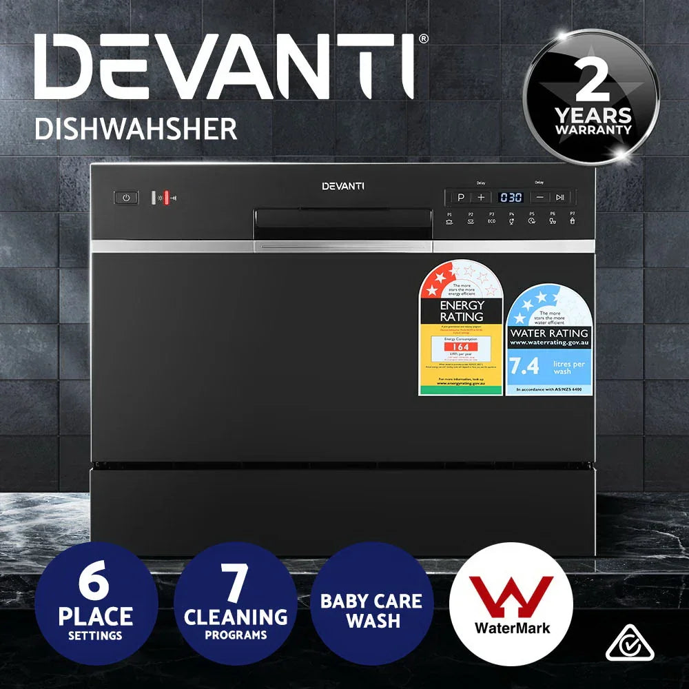 Devanti 6 Place Benchtop Dishwasher - Black