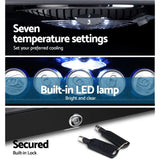 Devanti 115L Bar Fridge Glass Door with LED Light - Black