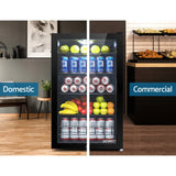 Devanti 115L Bar Fridge Glass Door with LED Light - Black