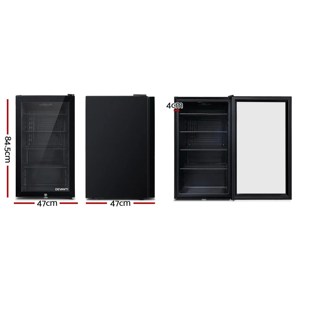Devanti 98L Bar Fridge Glass Door with Freezer - Black