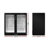 Devanti 198L Bar Fridge Dual Glass Door with LED Light - Black