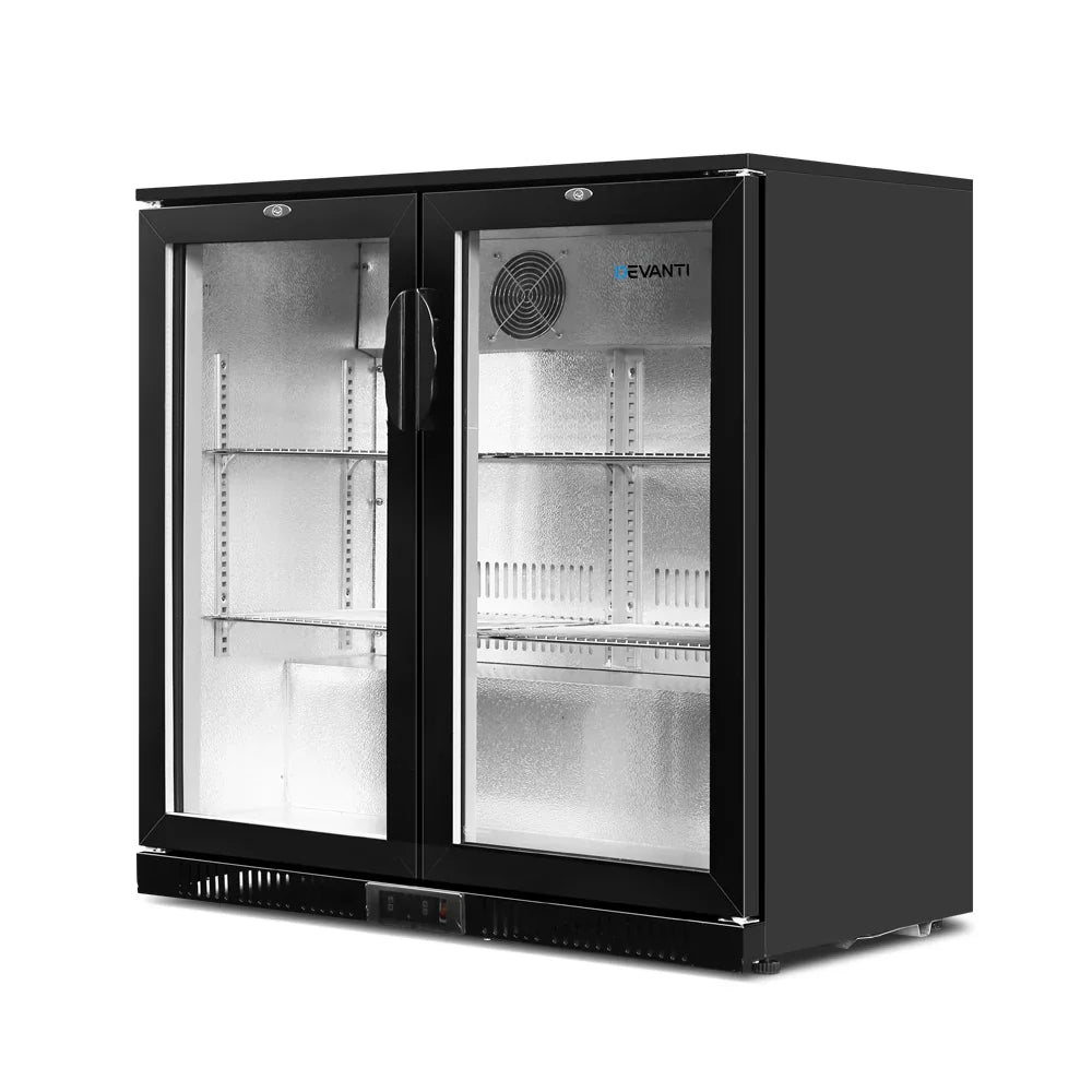 Devanti 198L Bar Fridge Dual Glass Door with LED Light - Black