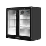 Devanti 198L Bar Fridge Dual Glass Door with LED Light - Black