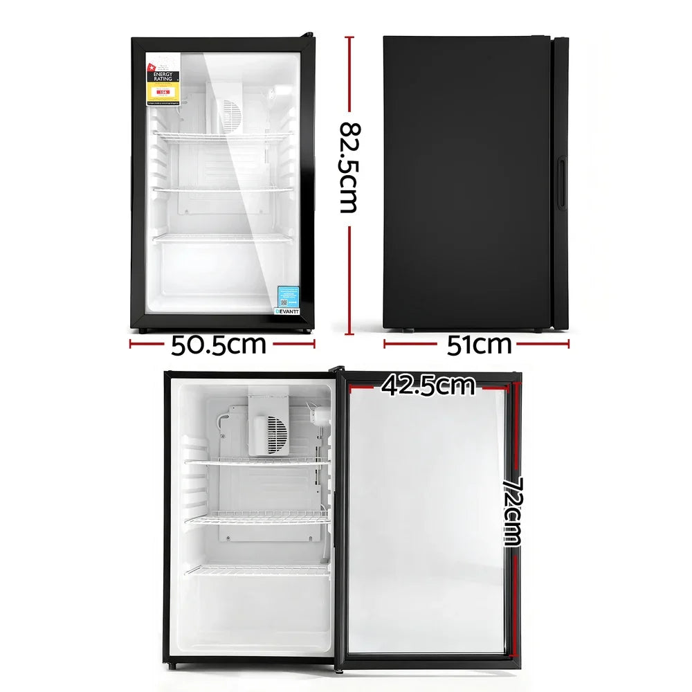 Devanti 105L Bar Fridge Glass Door - Black
