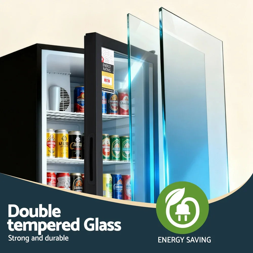 Devanti 105L Bar Fridge Glass Door - Black