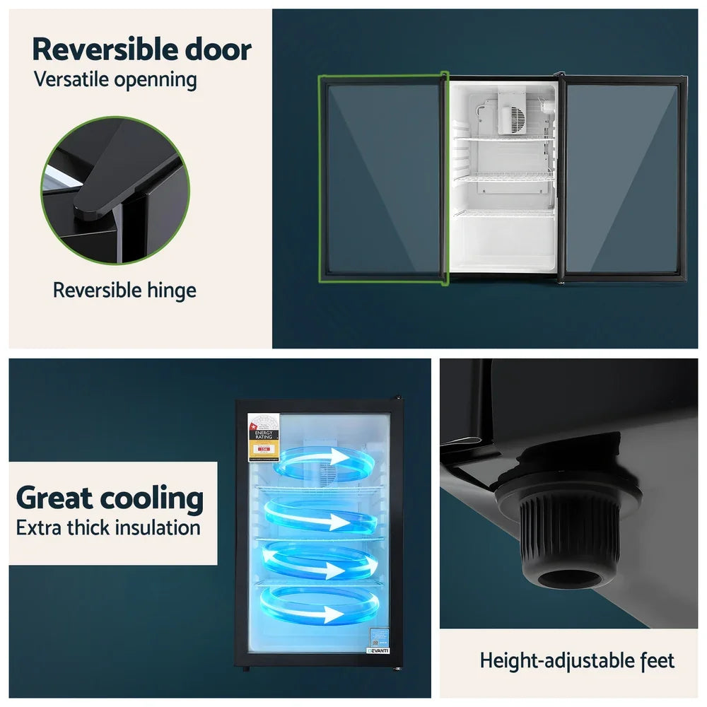 Devanti 105L Bar Fridge Glass Door - Black