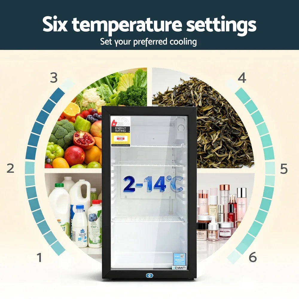 Devanti 78L Bar Fridge Glass Door - Black