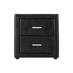 Modern black leather nightstand with two drawers and silver handles