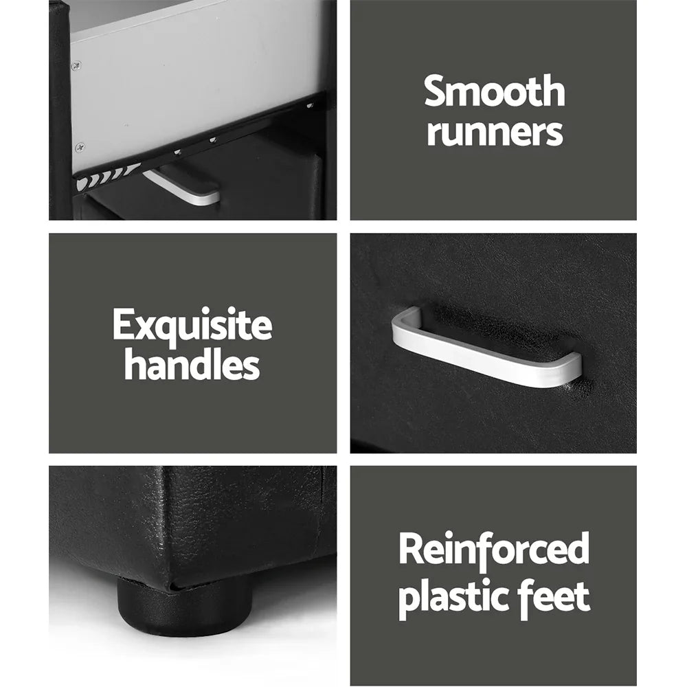 Bedside table features close-up with smooth runners, exquisite handles, reinforced plastic feet