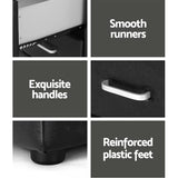 Bedside table features close-up with smooth runners, exquisite handles, reinforced plastic feet