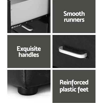 Bedside table features close-up with smooth runners, exquisite handles, reinforced plastic feet