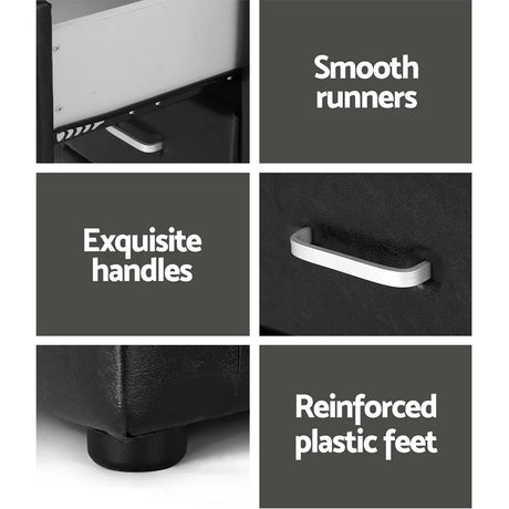 Bedside table features close-up with smooth runners, exquisite handles, reinforced plastic feet
