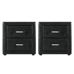 Pair of black faux leather nightstands with two drawers and modern handles