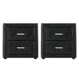 Pair of black faux leather nightstands with two drawers and modern handles