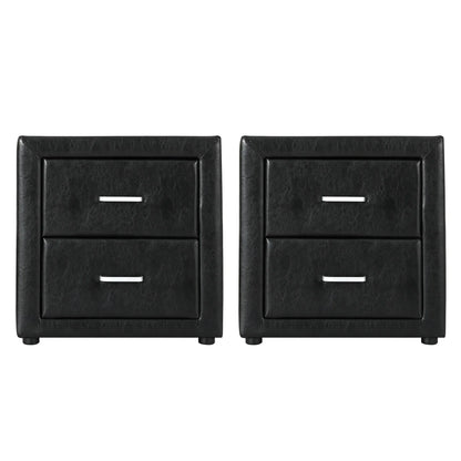 Pair of black faux leather nightstands with two drawers and modern handles