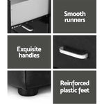 Black storage furniture details with smooth runners, exquisite handles, reinforced plastic feet