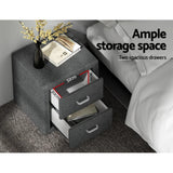 Gray bedside table with two spacious drawers, ample storage, measured with dimensions, modern decor.