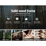 Infographic showing solid wood frame benefits with forest, logs, woodworking, and drying process images