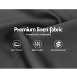 Close-up of black premium linen fabric with soft touch, breathable, and wear-resistant features