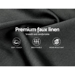 Close-up of black premium faux linen fabric with soft touch, breathable, and wear-resistant features