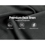 Close-up of black premium faux linen fabric with soft touch, breathable, and wear-resistant features