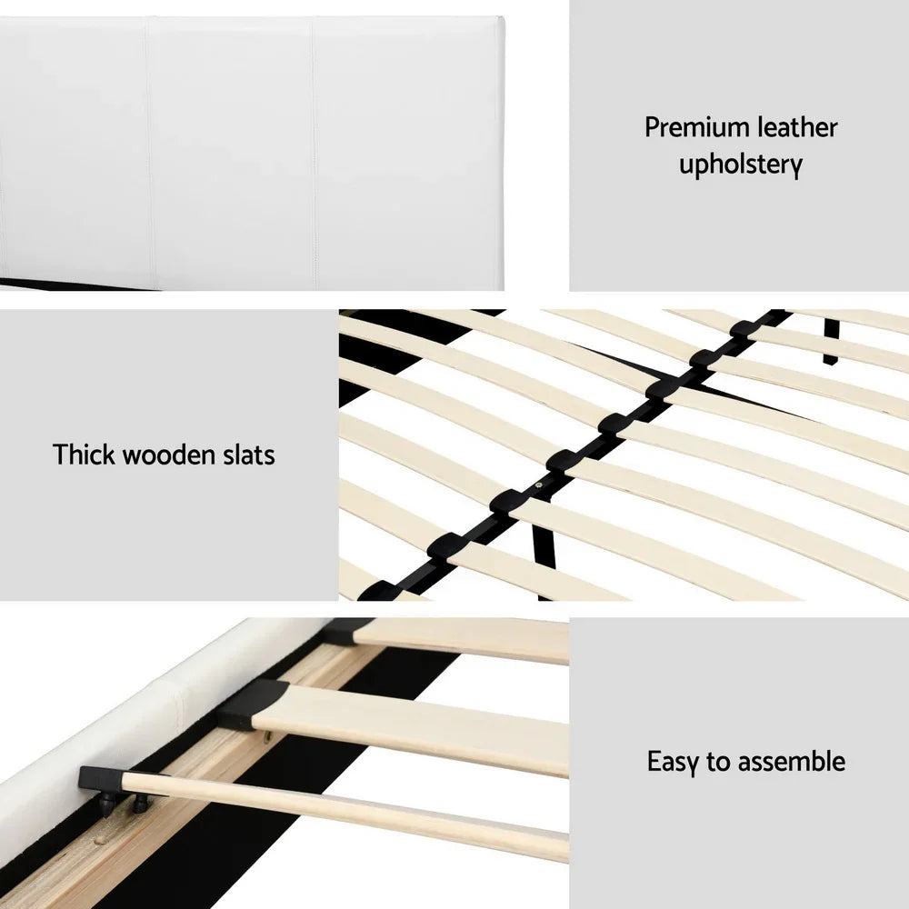 Double Bed Frame & Hybrid Mattress Bundle White - Artiss with Headboard