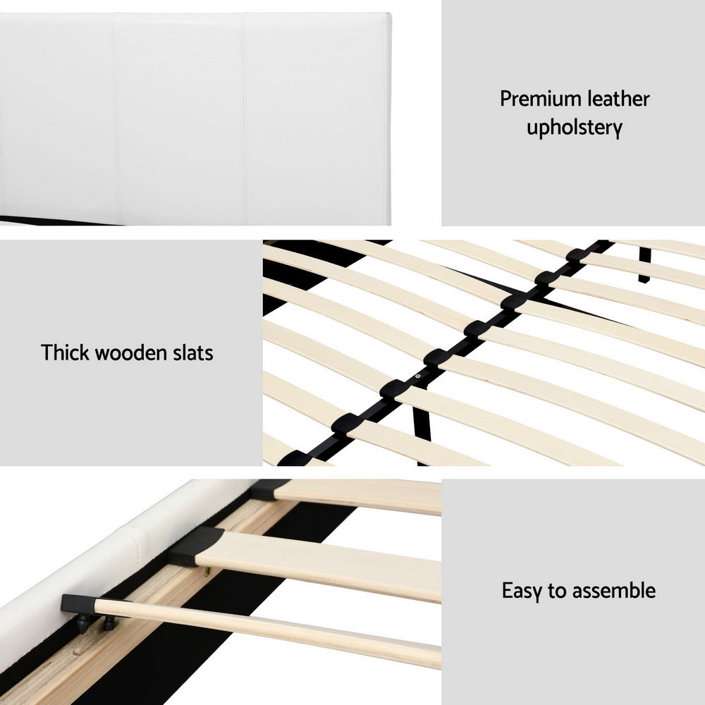 Double Bed Frame & Hybrid Mattress Bundle White - Artiss with Headboard