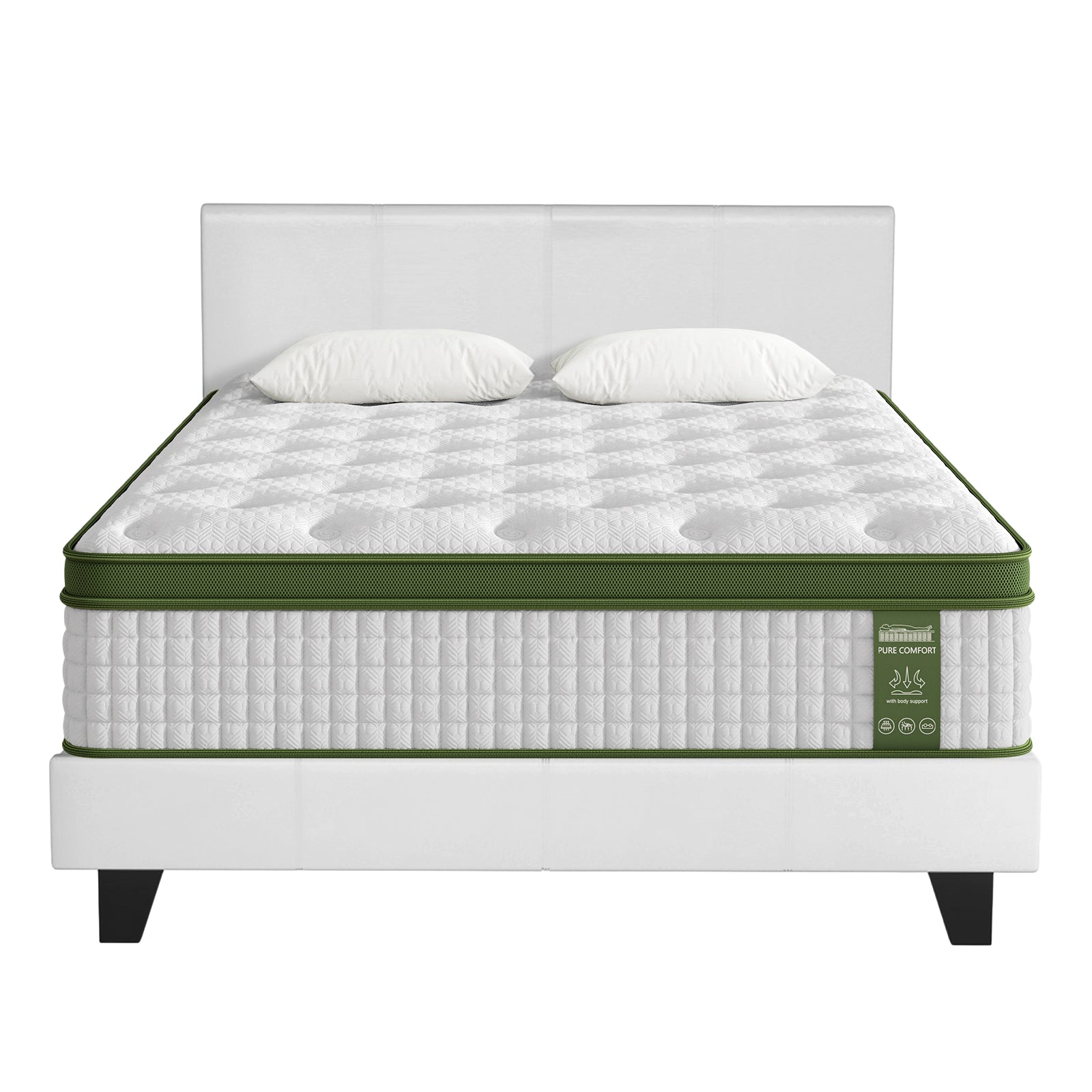 Double Bed Frame & Hybrid Mattress Bundle White - Artiss with Headboard