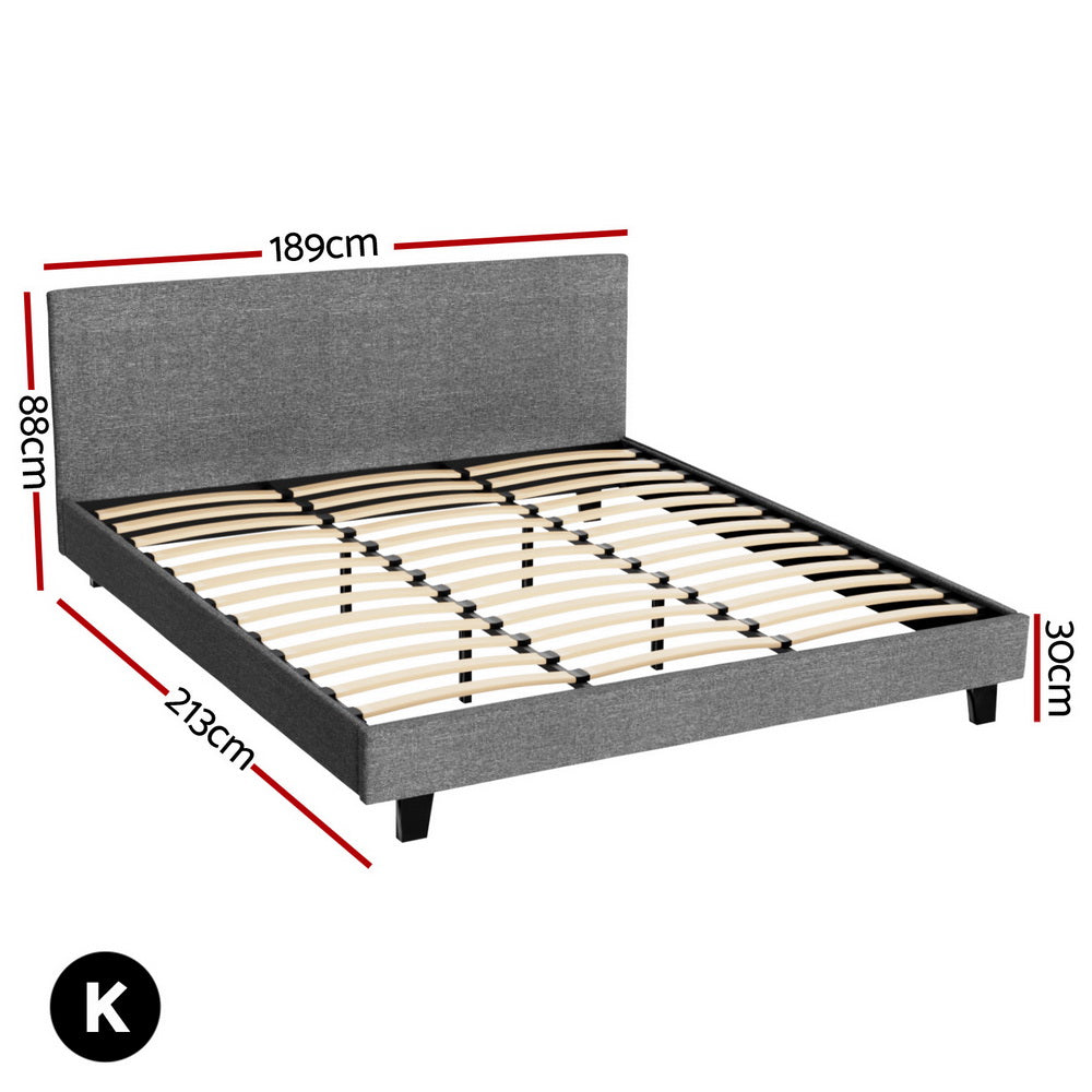 King Bed Frame & Hybrid Mattress Bundle Grey - Artiss with Headboard