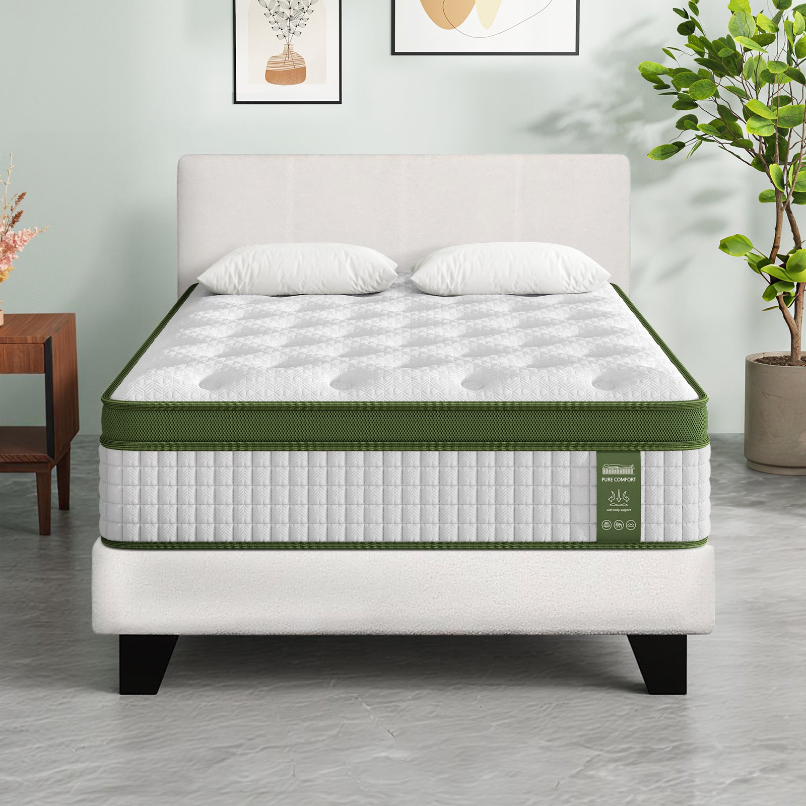 Single Bed Frame & Hybrid Mattress Bundle White - Artiss with Headboard