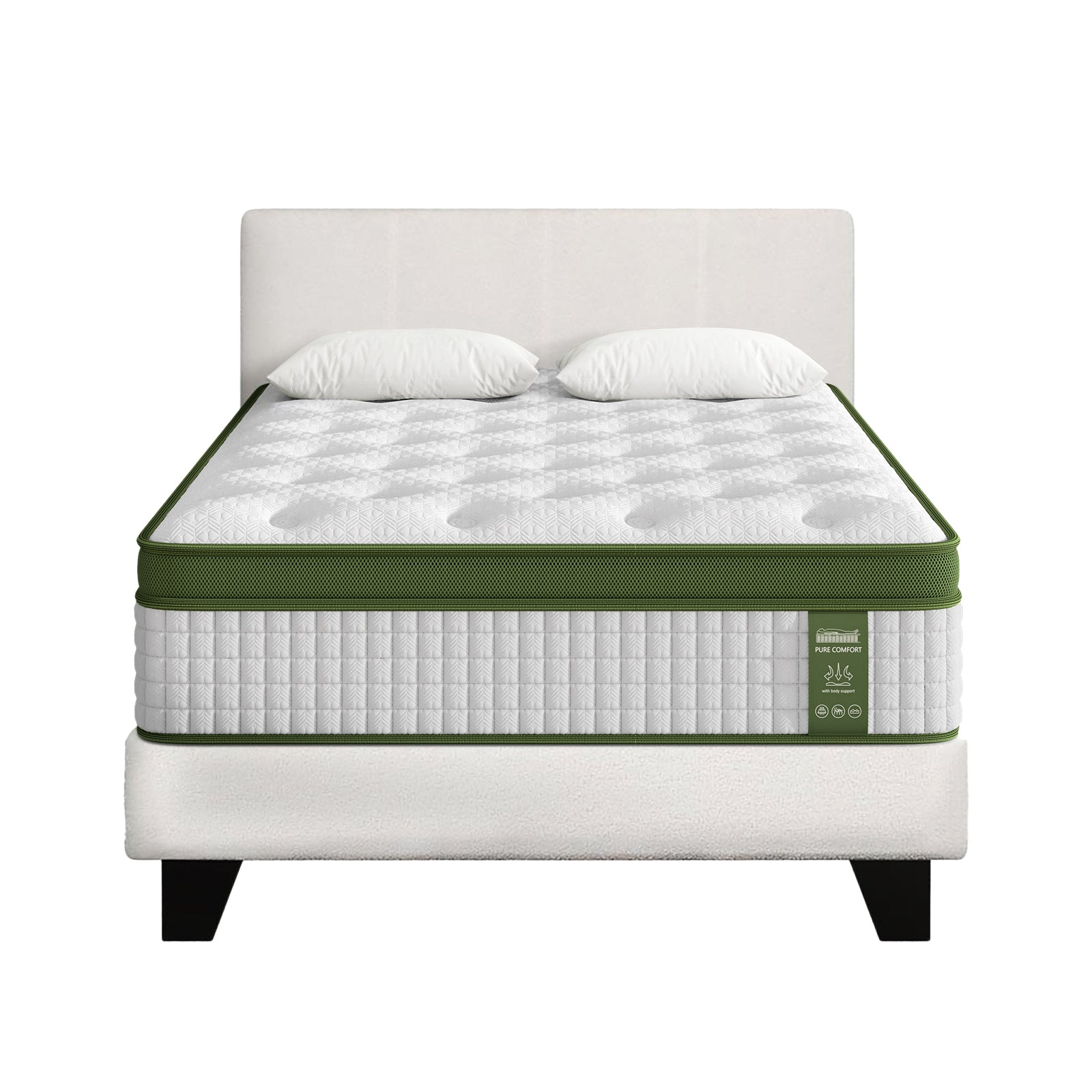 Single Bed Frame & Hybrid Mattress Bundle White - Artiss with Headboard