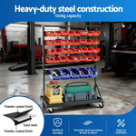 Giantz 74 Bins Storage Rack Double Sided Mobile Garage Workshop Tools Organizer