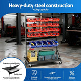 Giantz 74 Bins Storage Rack Double Sided Mobile Garage Workshop Tools Organizer