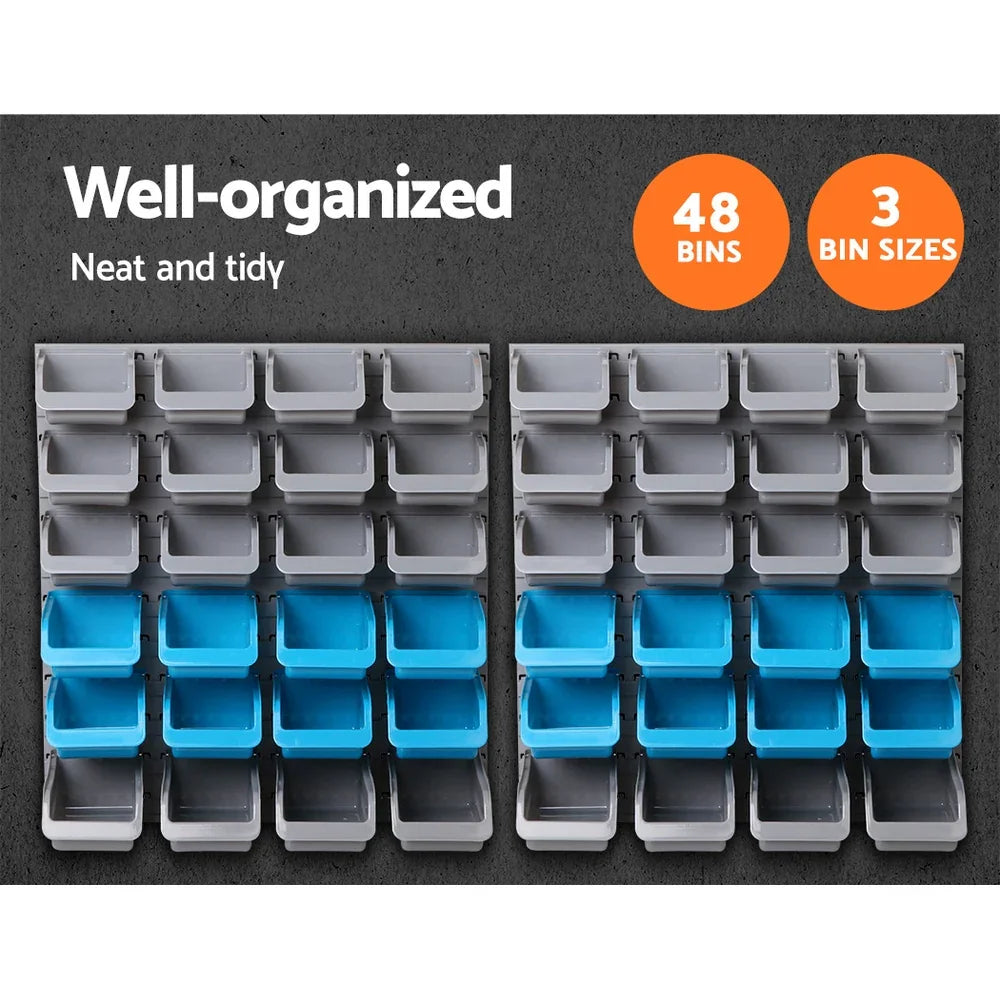 Giantz 48 Storage Bin Rack Wall Mounted Steel Board - Flea Market
