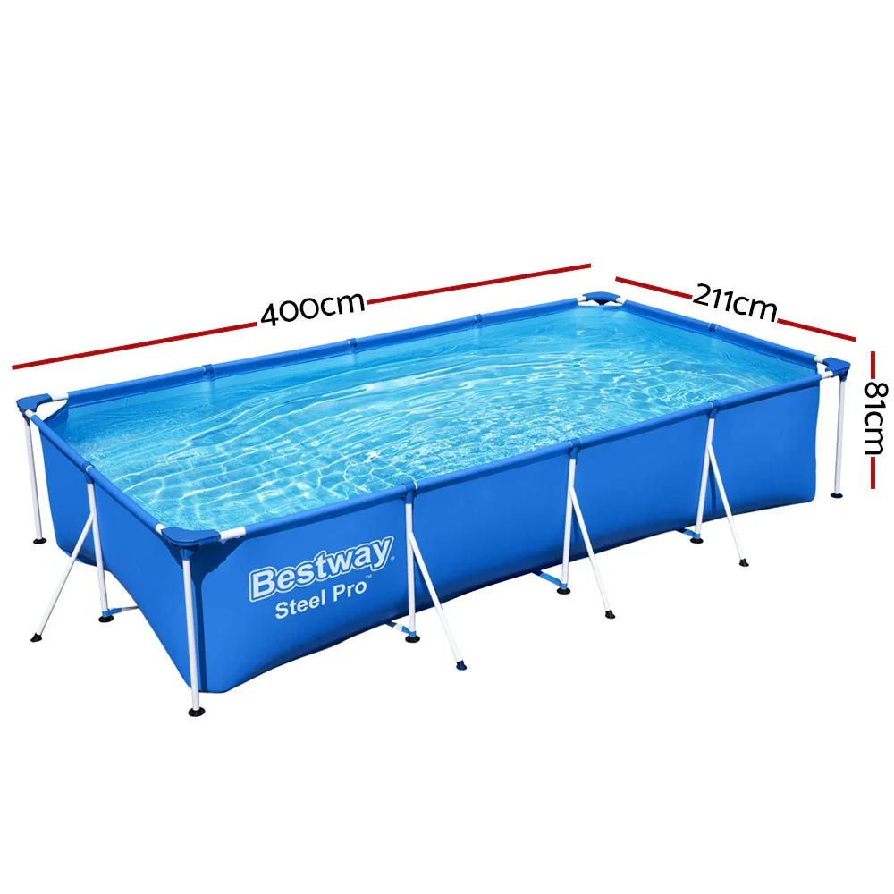 Bestway Steel Pro rectangular above ground pool 400cm x 211cm x 81cm filled with water