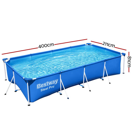 Bestway Steel Pro rectangular above ground pool 400cm x 211cm x 81cm filled with water